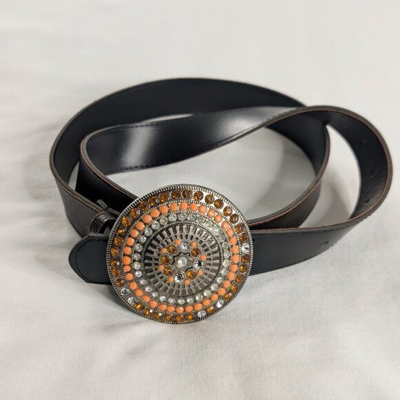 Retro Brown Orange Silver Gems Buckle Belt - Picture 1 of 3